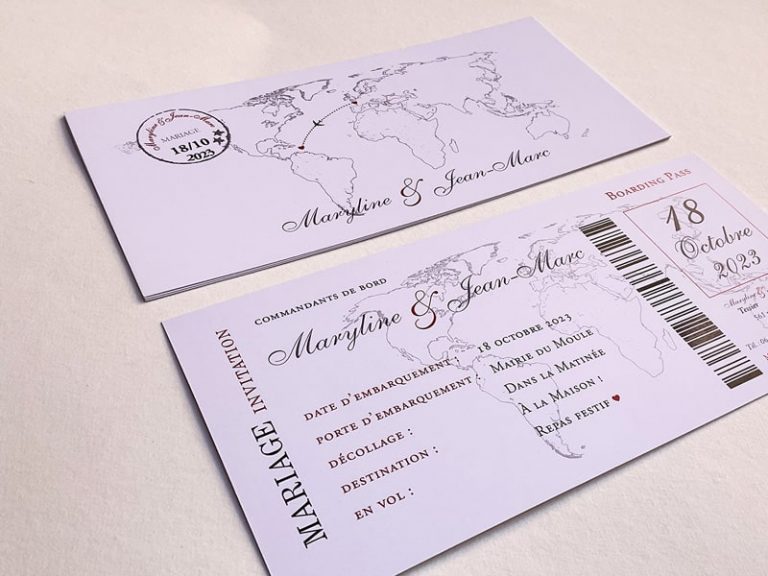Faire part billet d'avion mariage | A Vos Zamours