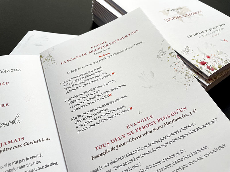 Livrets de cérémonie personnalisés mariage a l'eglise
