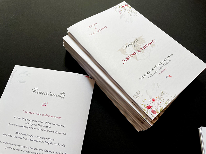 livret de messe de mariage made in france fleur romantique