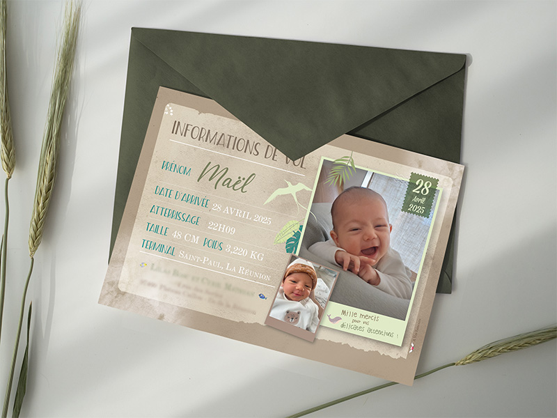 Faire-part de naissance tropical Île de la Réunion-a-vos-zamours