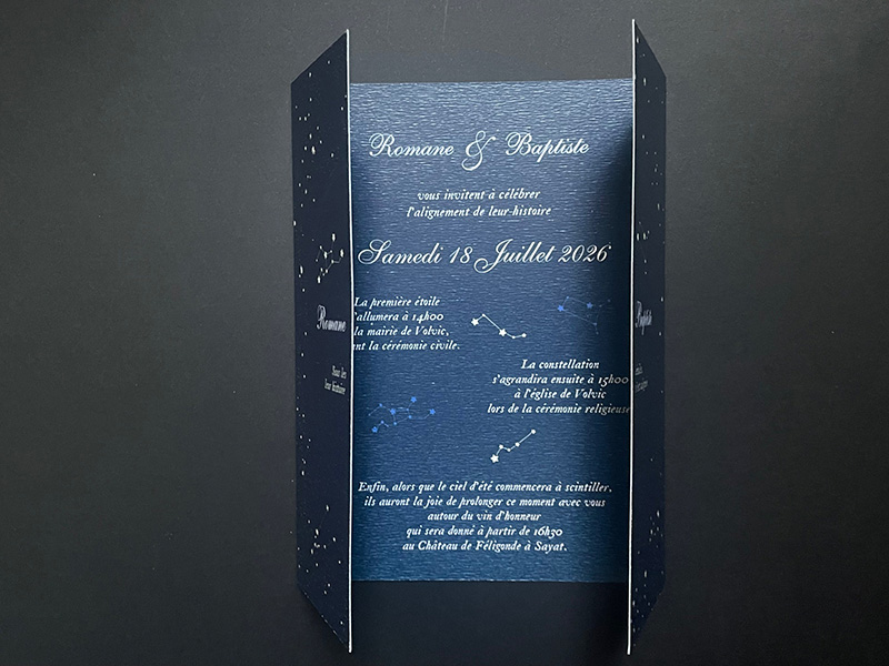 faire-part -mariage-constellation-et-etoiles- fond-bleu-nuit