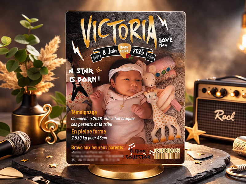 Illustration guitare sur faire-part de naissance musical et rock