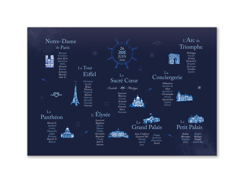 plan de table mariage monuments paris tour eiffel sacré coeur