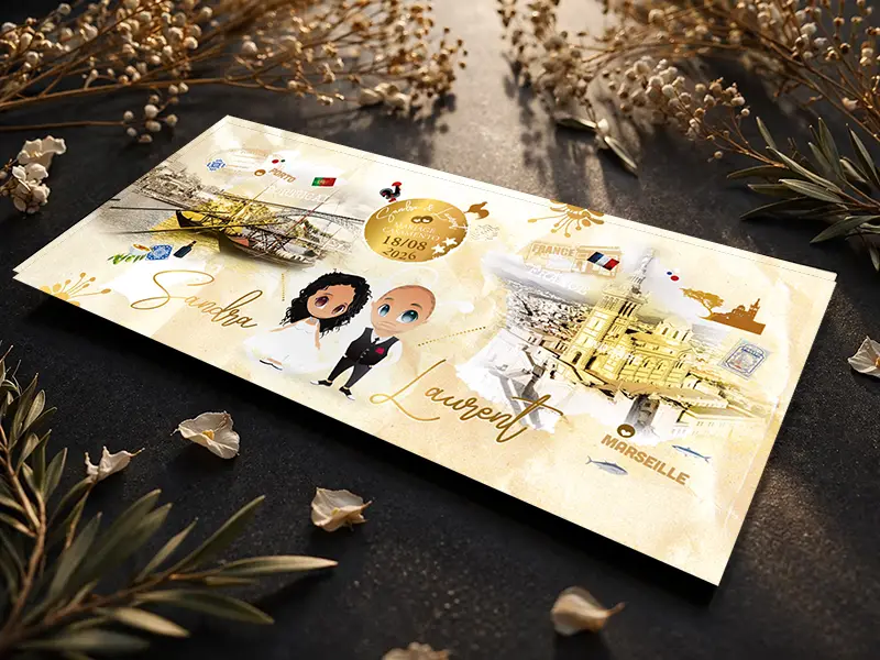 vue du faire-part de mariage voyage entre le Portugal et la Provence