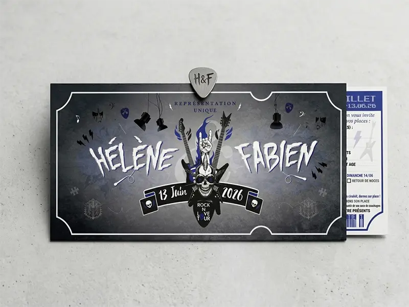 détail illustration skull faire-part rock