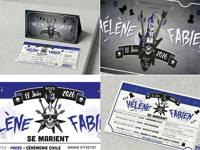 faire-part mariage rock skull-alternatif
