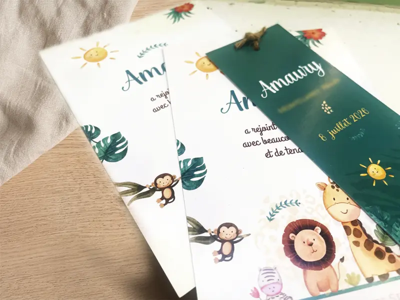 faire-part naissance jungle personnalisable emplacement photo texte